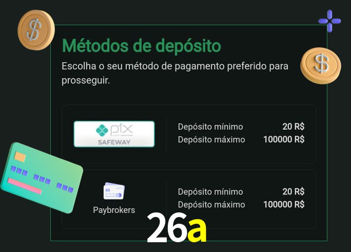 O cassino 26a oferece uma grande variedade de métodos de pagamento